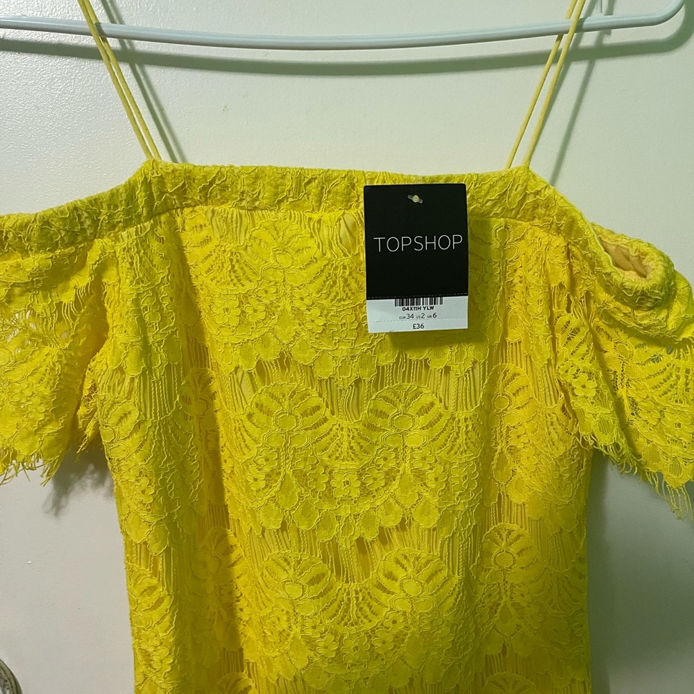 Yellow Topshop over the shoulder dress NWT